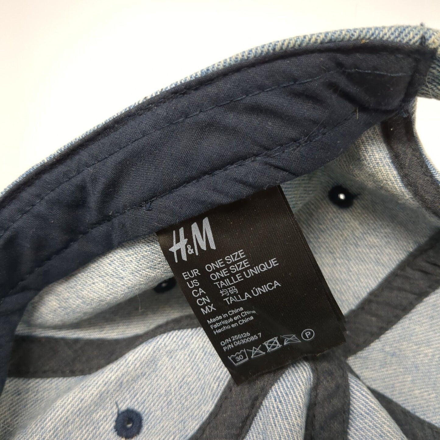 H&M Slideback Hat Blue One Size Adjustable Vented Holes 6 Panel Denim Blank