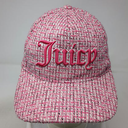 Juicy Couture 5 Panel Pink One Size Tweed Embroidered Logo Woven Strapback Hat