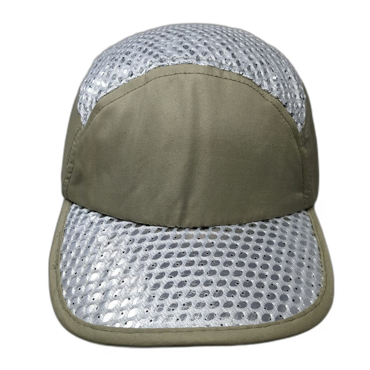 Baseball Cap Beige Silver Mesh OSFM Strapback Breathable Athletic Running Hat