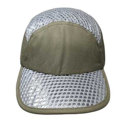 Baseball Cap Beige Silver Mesh OSFM Strapback Breathable Athletic Running Hat