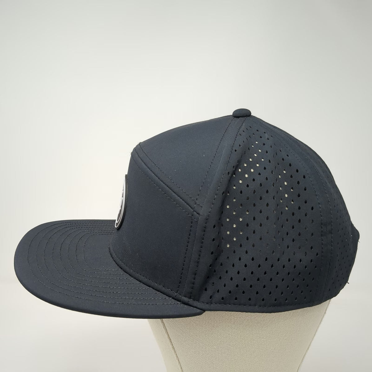 Melin Trucker Hat Black L Hydro Trenches Perforated Snapback Brim Rubber Logo