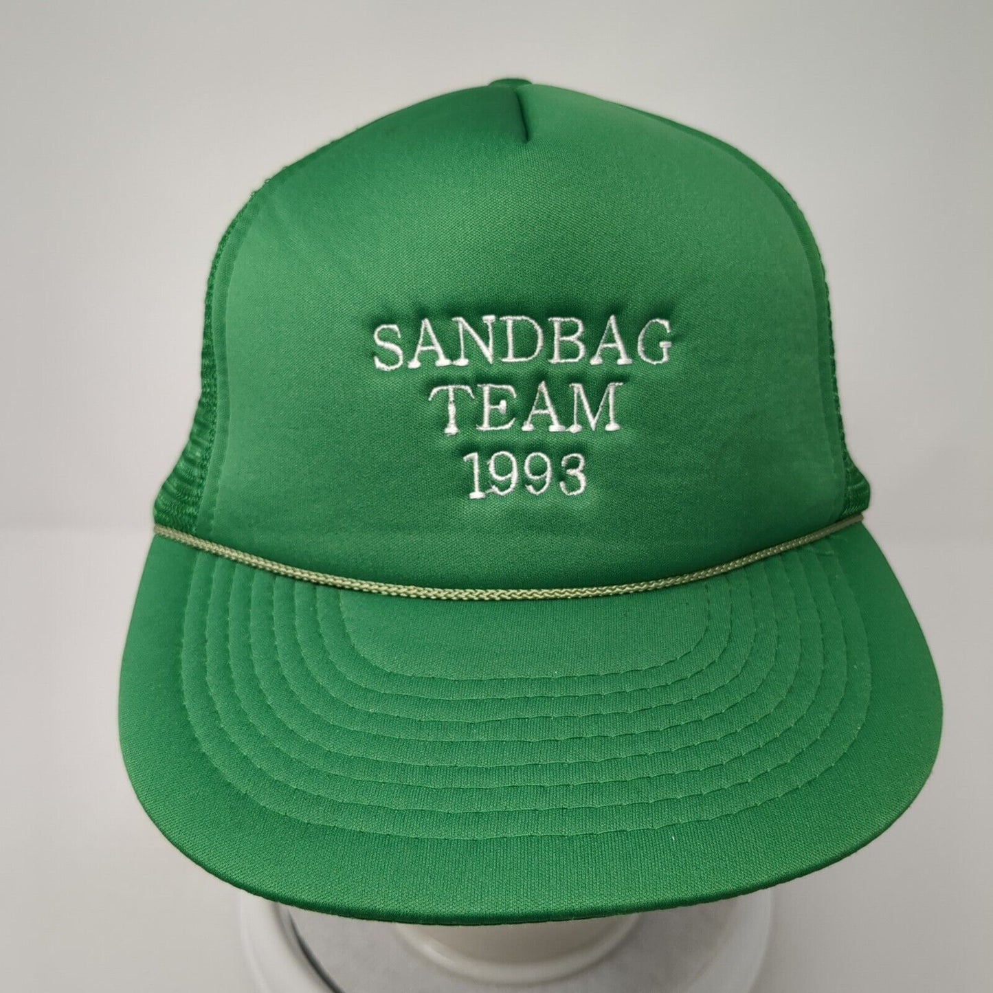 Sandbag Team 1993 Snapback Rope Trucker Hat Green One Size Mesh Back