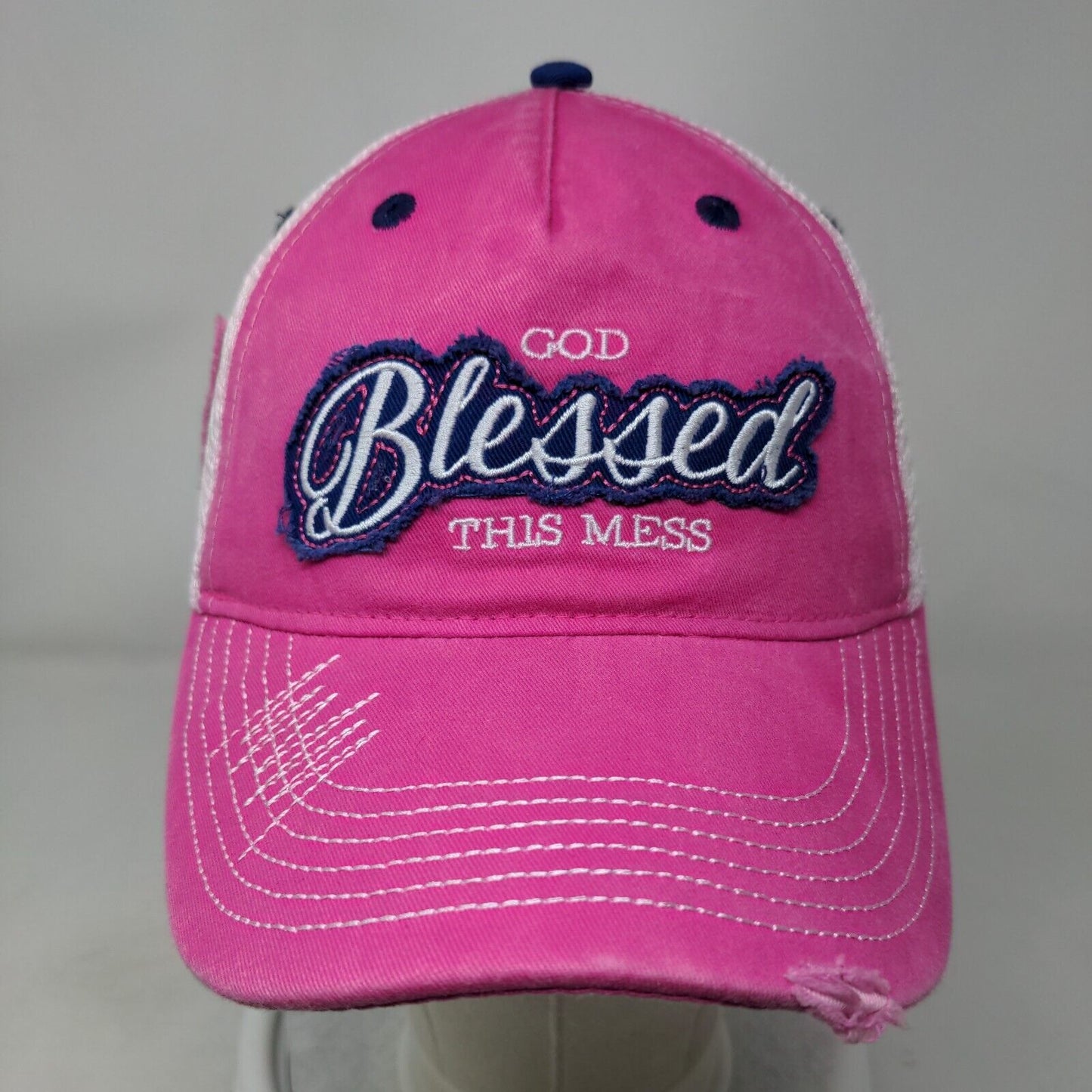 God Bless This Mess Trucker Hat Pink OSFM Mesh Back Embroidered Cherished Girl