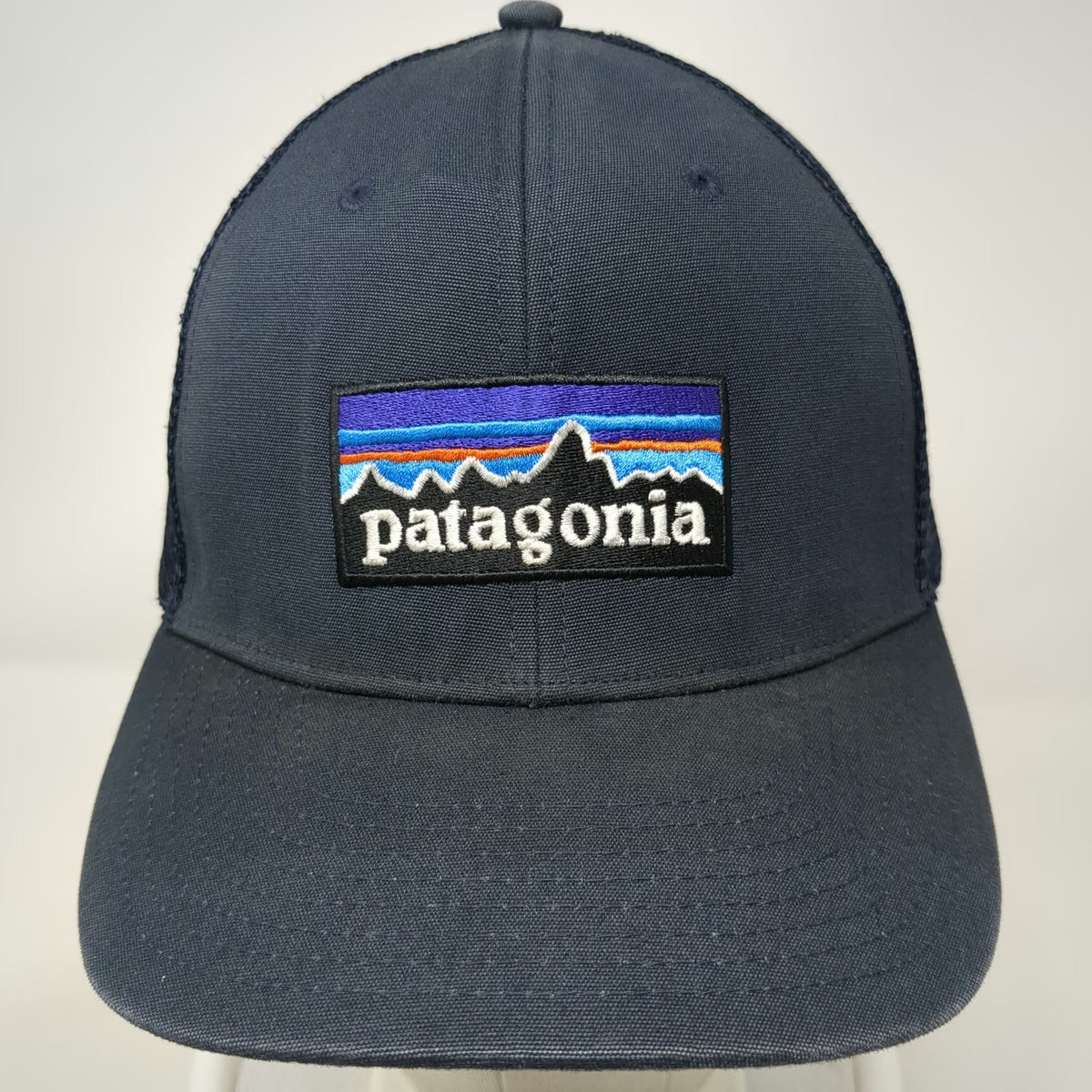 Patagonia Trucker Hat Blue One Size Mesh Back Snapback Logo Patch Mountain Peak