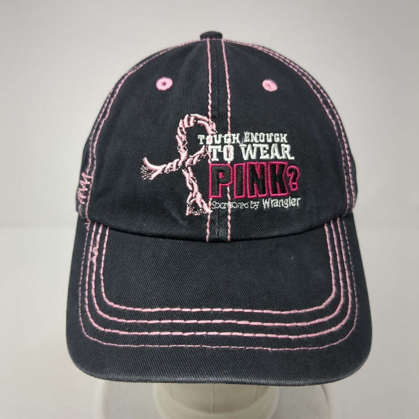 Tough Enough To Wear Pink? Wrangler Strapback Hat Black OS Adjustable Cotton