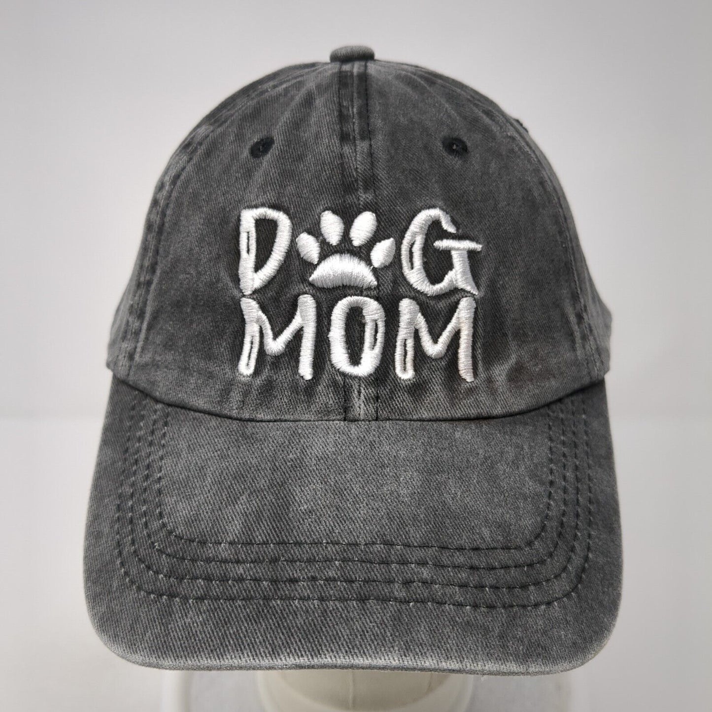Dog Mom Ponyback Slideback Hat Gray One Size Adjustable Embroidered Cotton