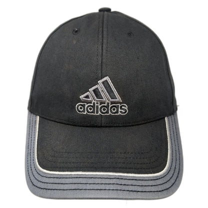 adidas Baseball Cap Black One Size 3-Stripes Strapback Cotton Logo Hat Gray Trim