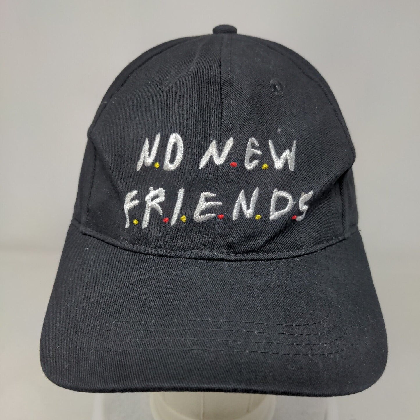 No New Friends Strapback Hat Black OSFA Adjustable Embroidered 6 Panel