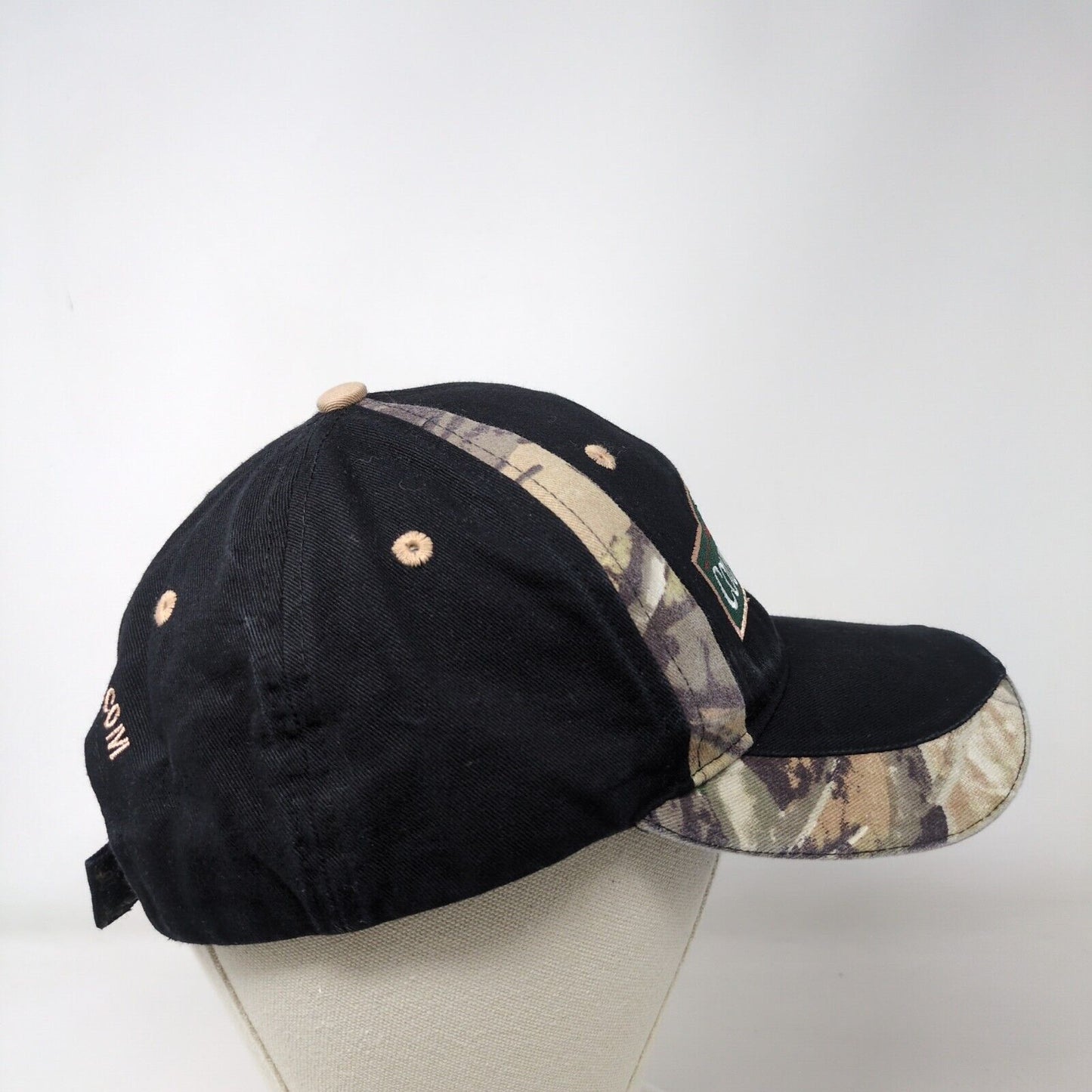 Valley Country Store Strapback Hat Black OSFA Adjustable Camo Trim