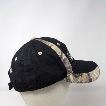 Valley Country Store Strapback Hat Black OSFA Adjustable Camo Trim