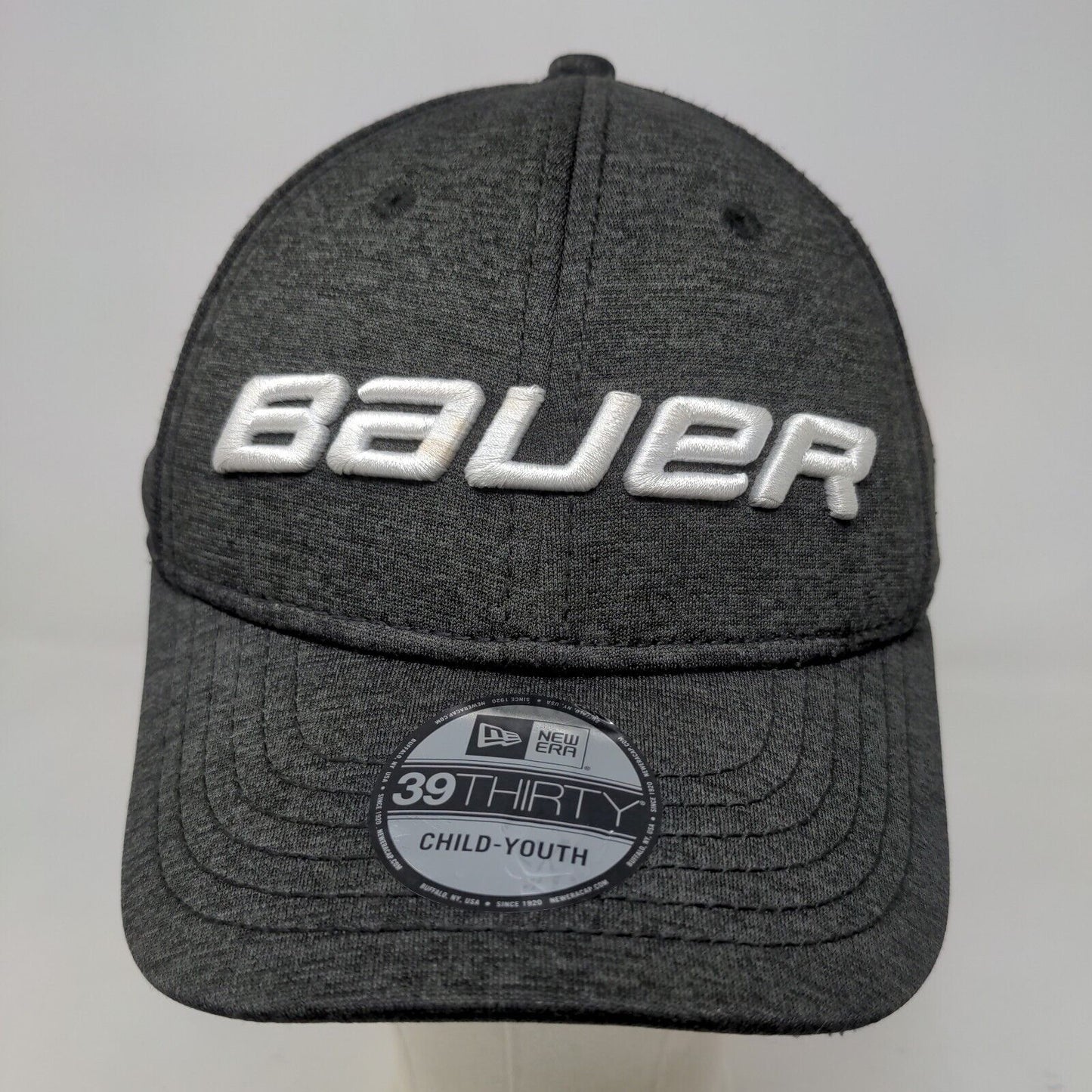 New Era Boy's Fitted Hat Gray Size Youth Bauer Logo Embroidered