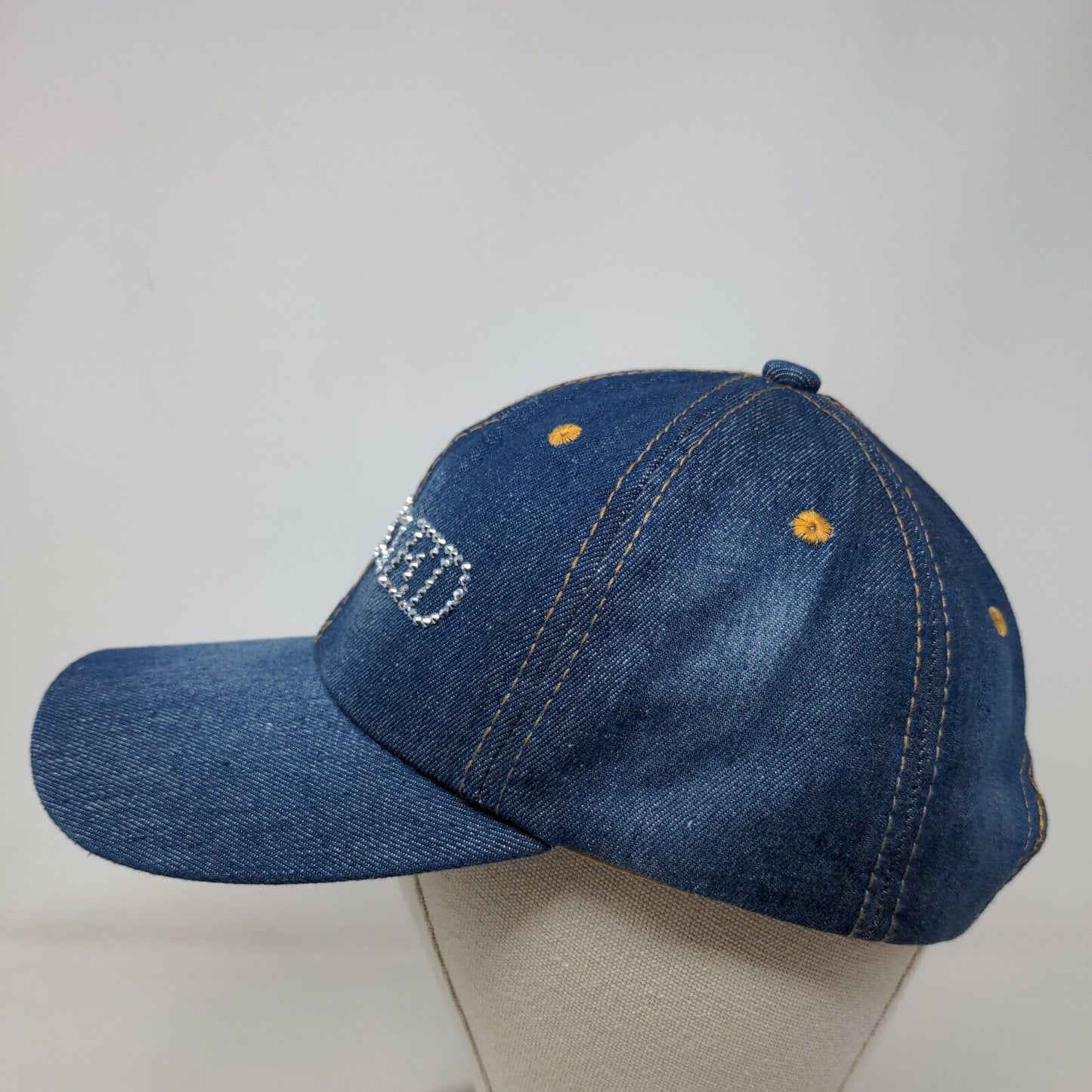 Blessed Strapback Hat Blue One Size Denim Studded Bling Adjustable