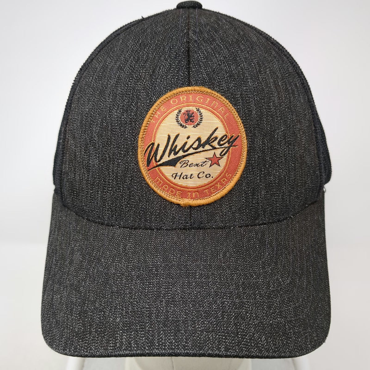 Pacific Headwear Trucker Hat Black OSFM Whiskey Bent Denim Patch Texas Snapback