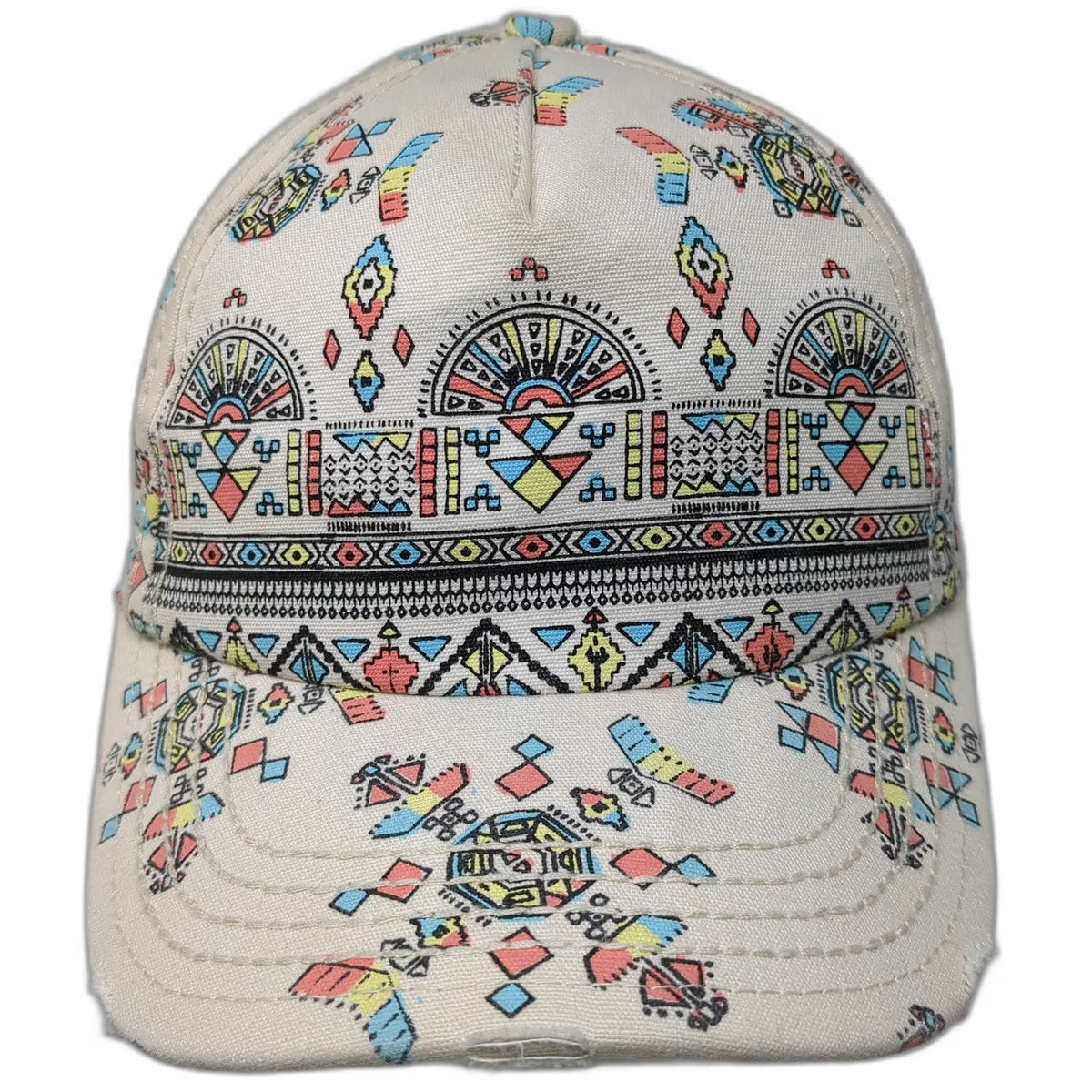 Billabong 5 Panel Beige Geometric Tribal One Size Hat Slideback All Over Pattern
