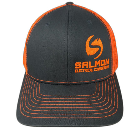 Richardson Trucker Hat Gray Orange One Size Snapback Mesh Salmon Electrical Logo