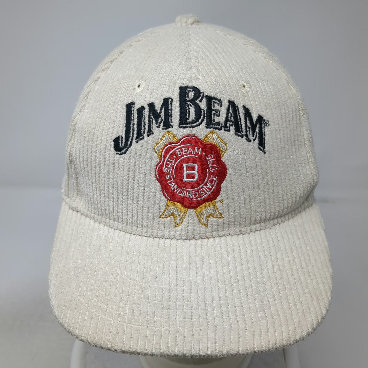 Jim Beam Whiskey Bourbon Baseball Cap Beige One Size Corduroy Organic Logo Hat