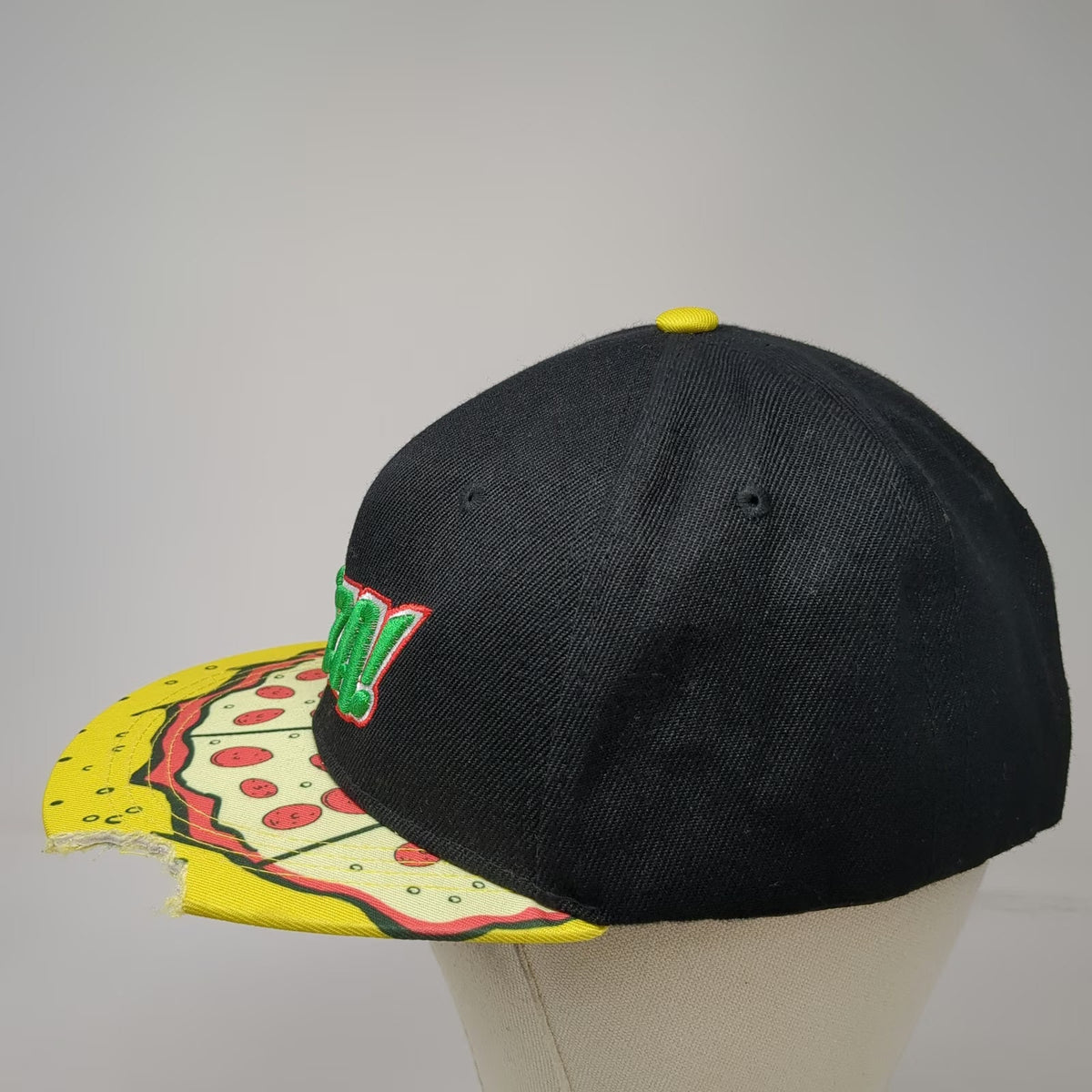 Snapback Black One Size TMNT Pizza Slice Graphic Bite Out Of Brim Flat Bill Hat