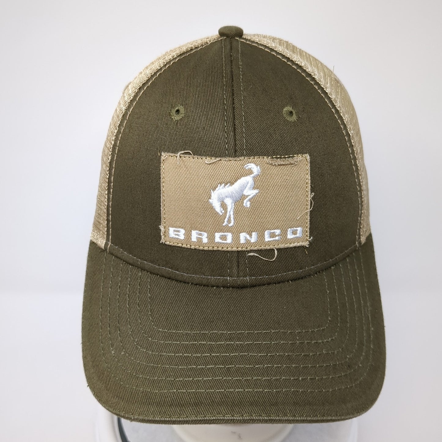 Bronco Patch Snapback Mesh Back Trucker Hat Brown One Size Adjustable