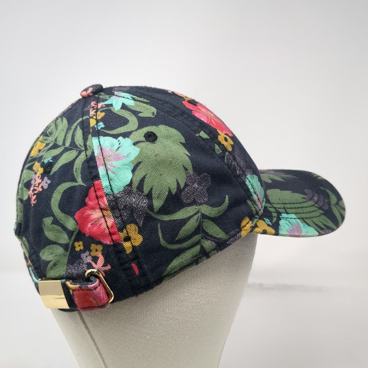 Floral Baseball Cap Black One Size Cotton Slideback Strap Hat Flower Pattern