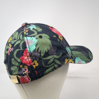 Floral Baseball Cap Black One Size Cotton Slideback Strap Hat Flower Pattern