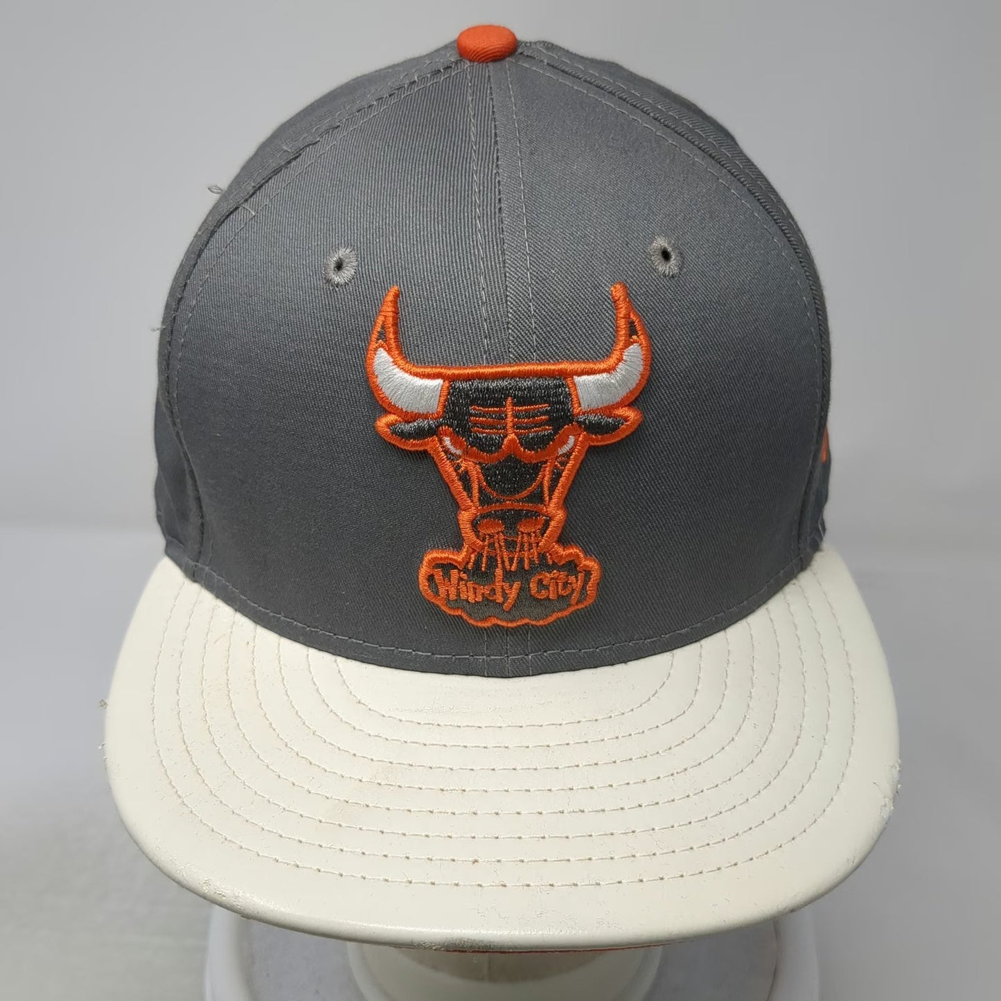 New Era NBA Chicago Bulls Snapback Gray L Hat Flat Brim Orange Underbill 9FIFTY