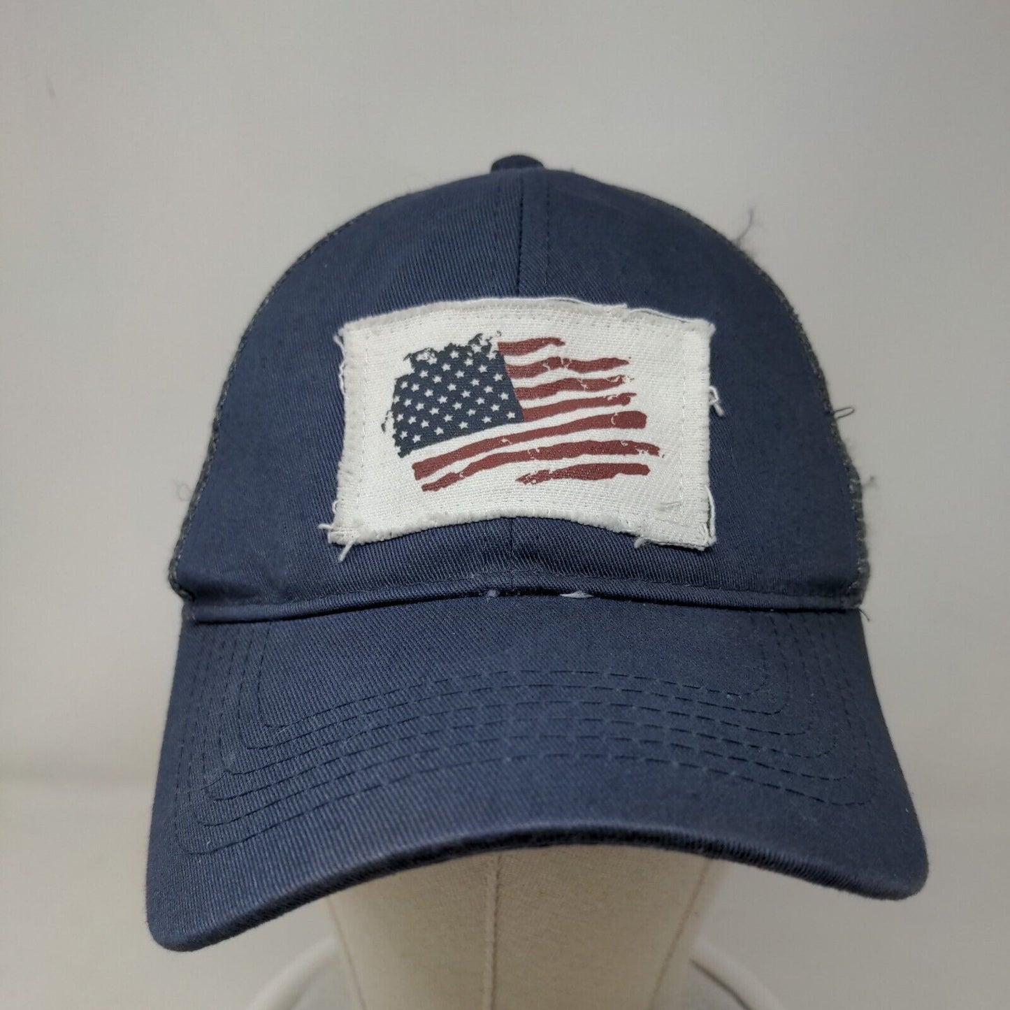 Rural King Men's Snapback Mesh Back Hat Blue Patch Patriotic American Flag