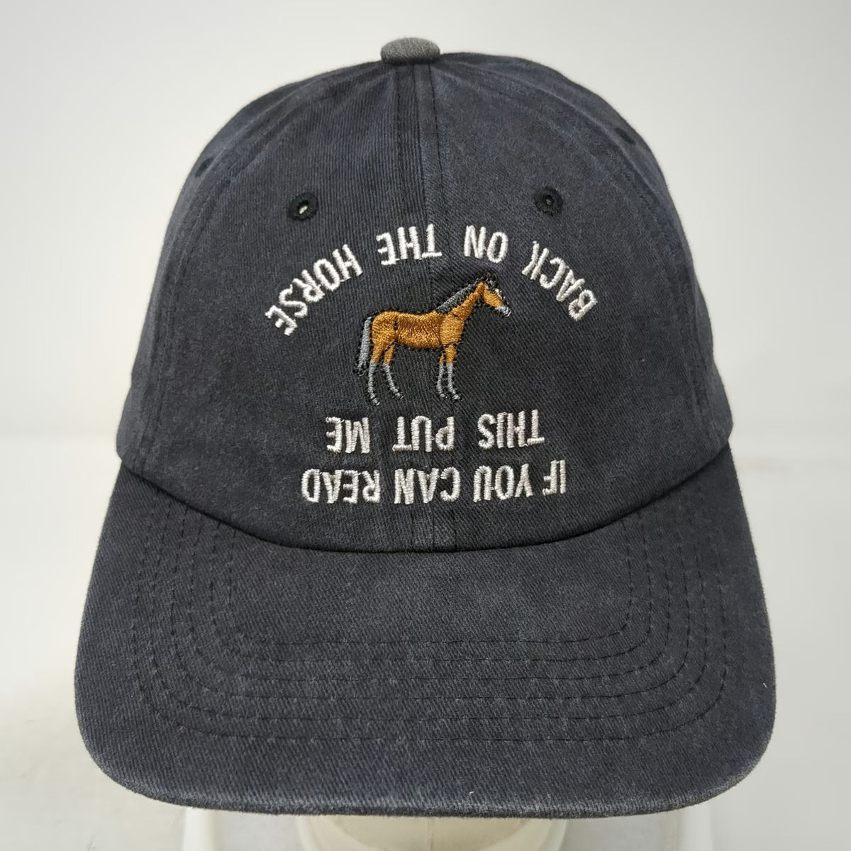 Gray Baseball Cap One Size Back On The Horse Joke Graphic Slideback Novelty Hat