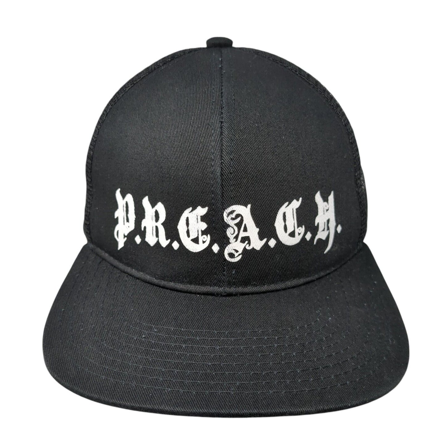 Preach Snapback Mesh Back Trucker Hat Black One Size Adjustable 6 Panel