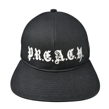 Preach Snapback Mesh Back Trucker Hat Black One Size Adjustable 6 Panel