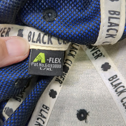 Black Clover Baseball Cap Blue XL A-Flex Stretch Fit Live Lucky Four Leaf Hat