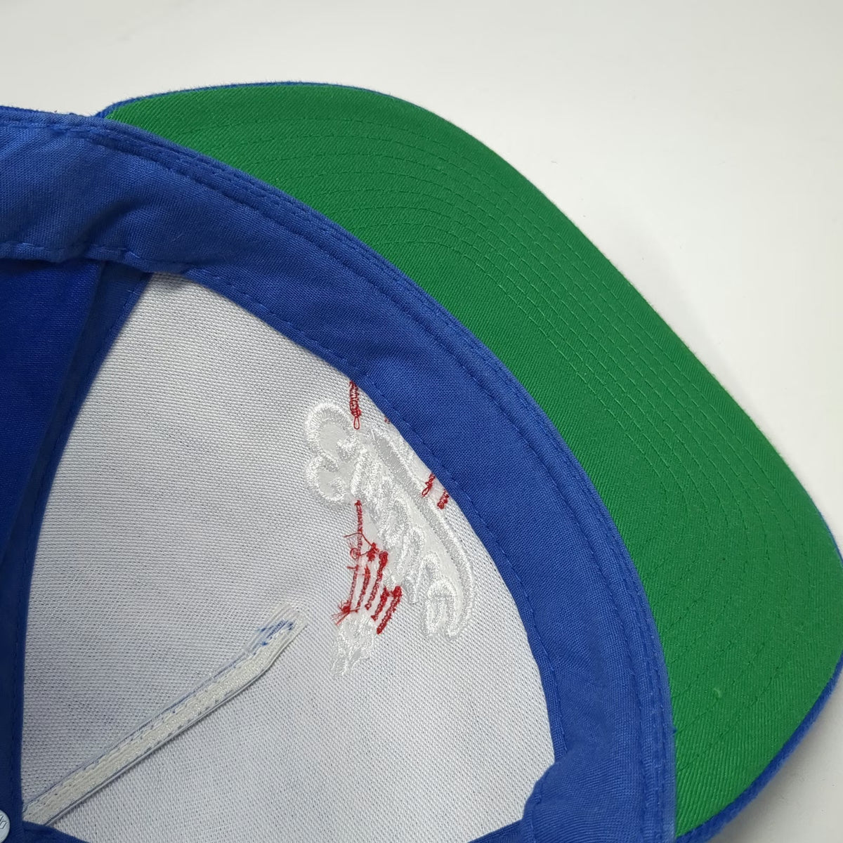 Yupoong 5 Panel Blue One Size Snapback Green Underbrim Empire Script Logo Hat