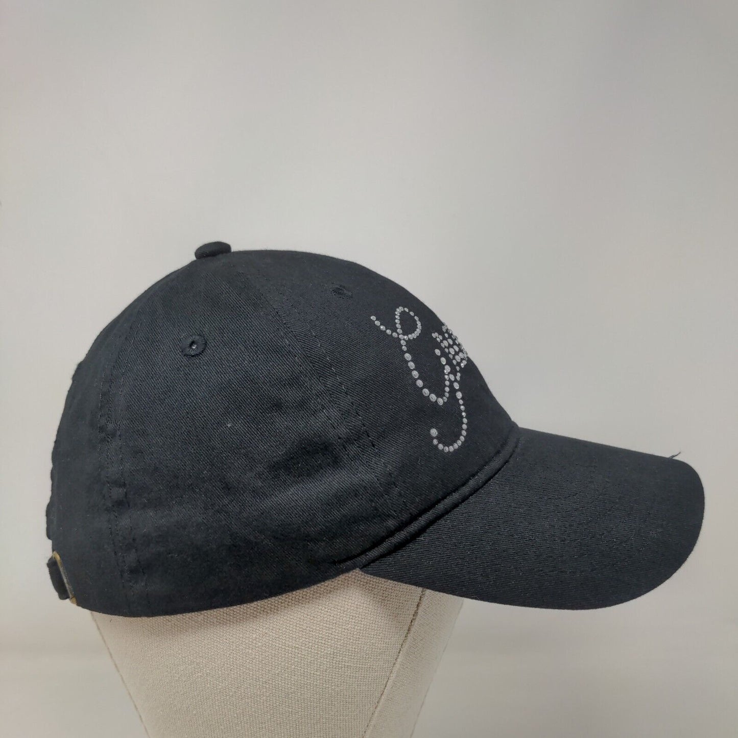 Granny Slideback Hat Black OSFA Adjustable Rhinestone Embellished Cotton
