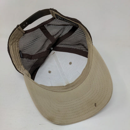 607 Sports Snapback Mesh Back Trucker Hat Tan One Size Leather Patch