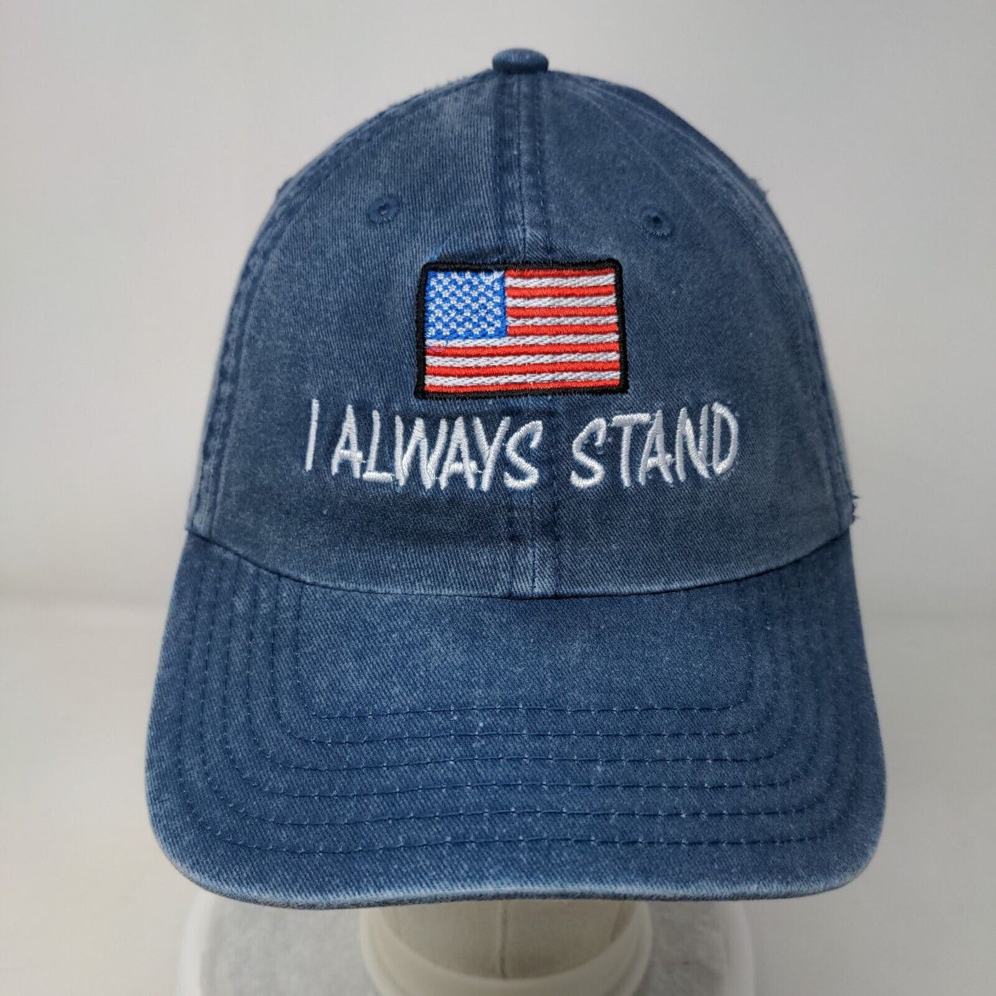 I Always Stand Strapback Hat Blue OSFM Embroidered American Flag Otto