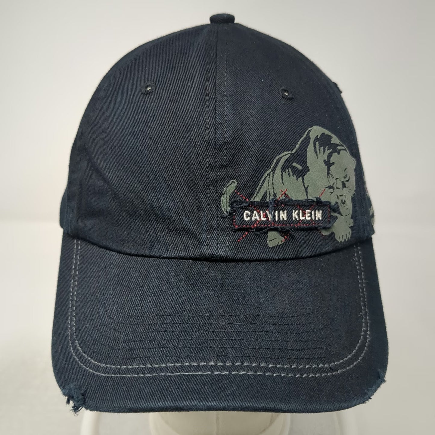 Calvin Klein Baseball Cap Black One Size Distressed Graphic Slideback Hat