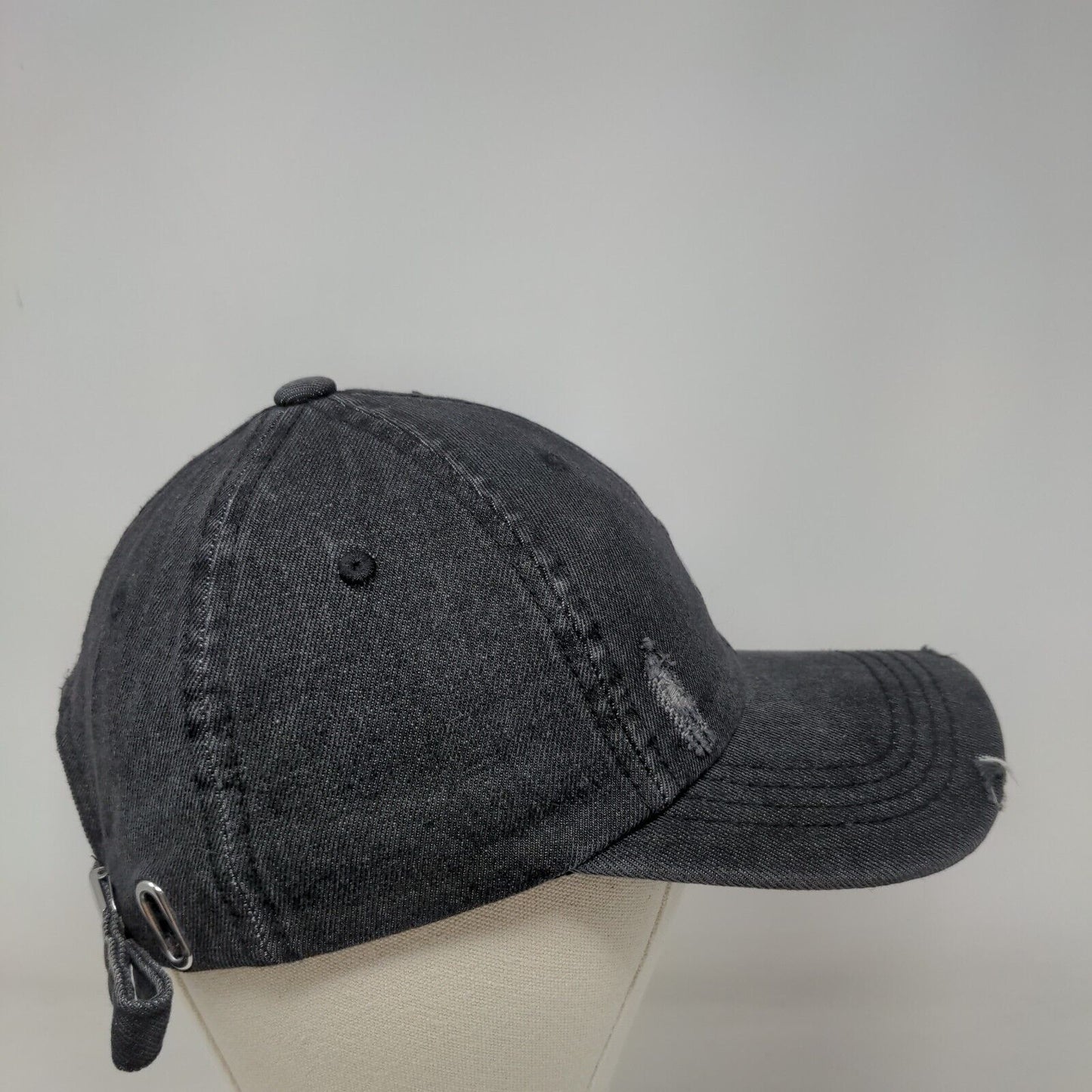Yin Yang Ladies Slideback Hat Black One Size Adjustable Embroidered Distressed