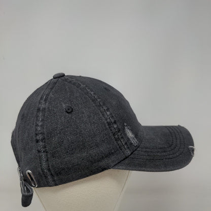 Yin Yang Ladies Slideback Hat Black One Size Adjustable Embroidered Distressed