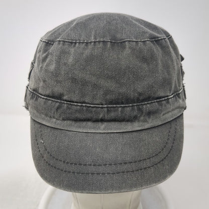 Army Cap Gray One Size Side Buckles Elastic Back Faded Cotton Military Hat