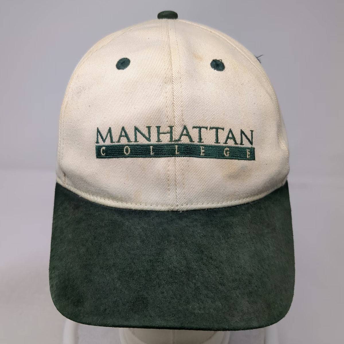 KC Baseball Cap Beige Green One Size Manhattan College Suede Bill Slideback Hat