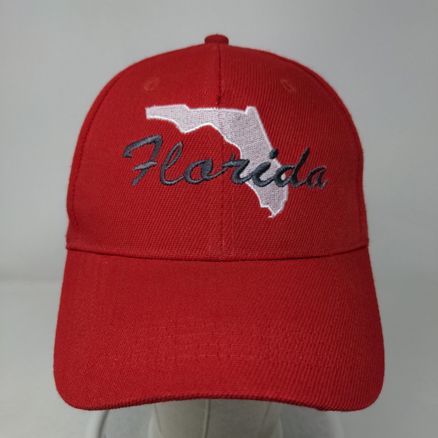 Florida Strapback Hat Red 58 cm Adjustable Embroidered Vented Holes 6 Panel