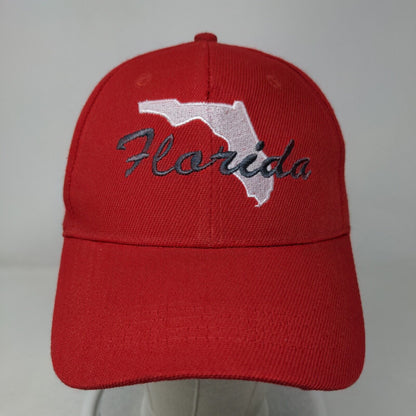 Florida Strapback Hat Red 58 cm Adjustable Embroidered Vented Holes 6 Panel