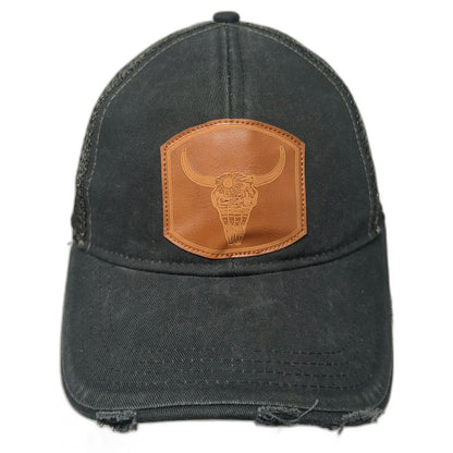 Shyanne Trucker Hat Black One Size Western Bull Skull Leather Patch Mesh Back