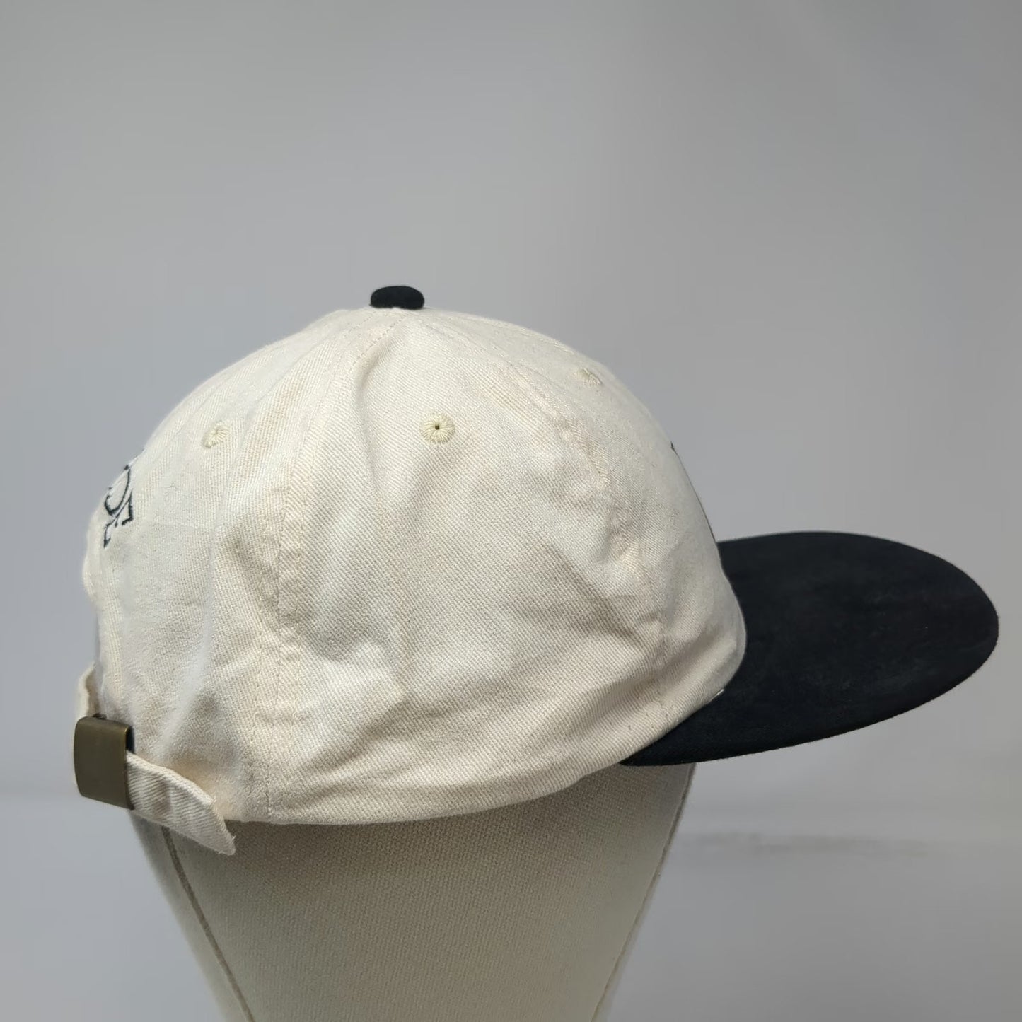 Beige Black Baseball Cap Vintage Embroidered B Bride Made in USA Slideback Hat