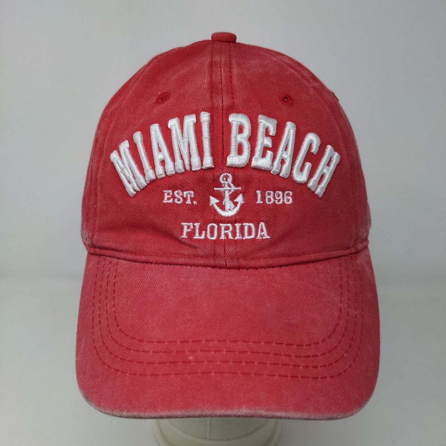 Lucky 7 USA Men's Strapback Hat Red Adjustable Embroidered Miami Beach Logo