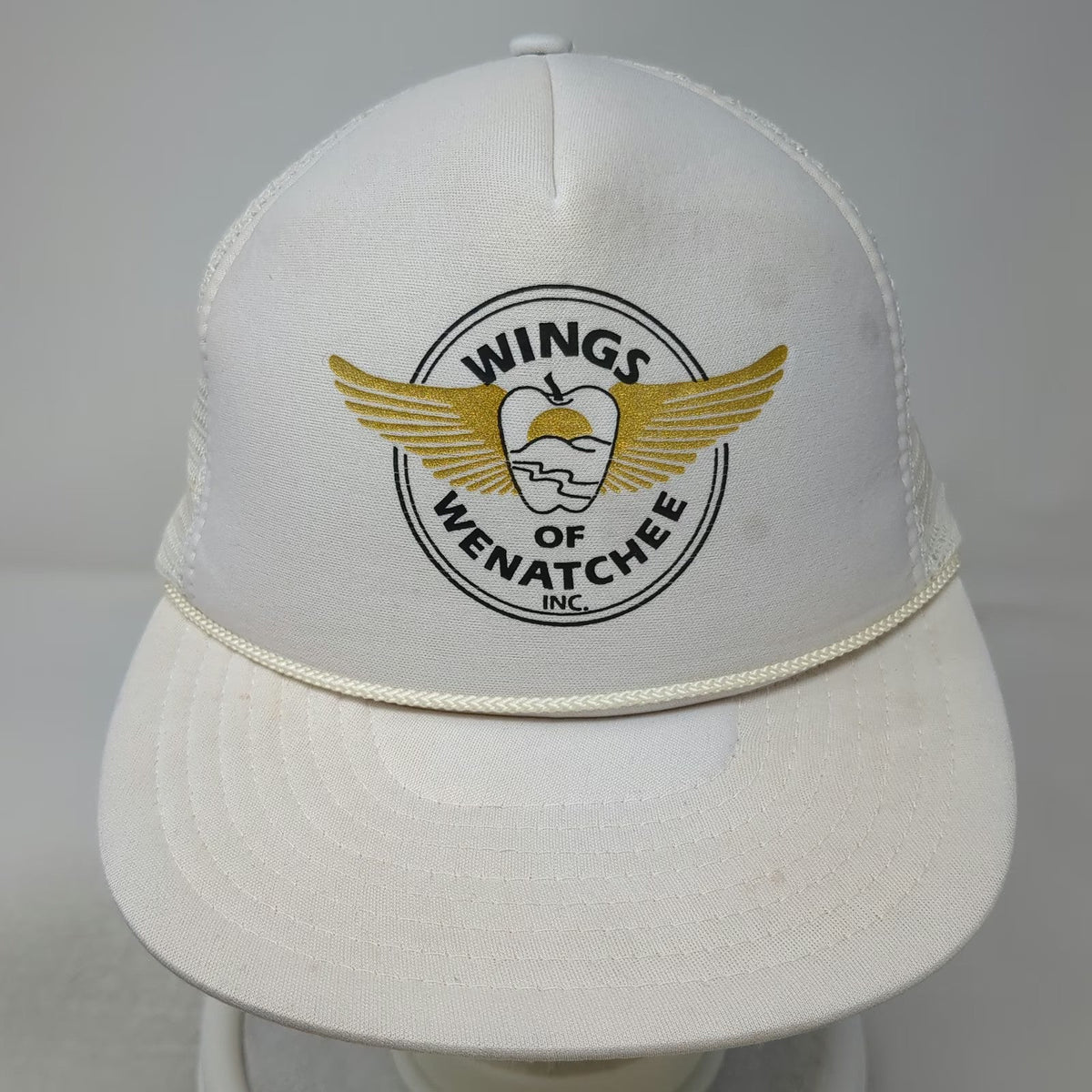 Nissin Trucker Hat White One Size Wings of Wenatchee Apple Logo Snapback Rope