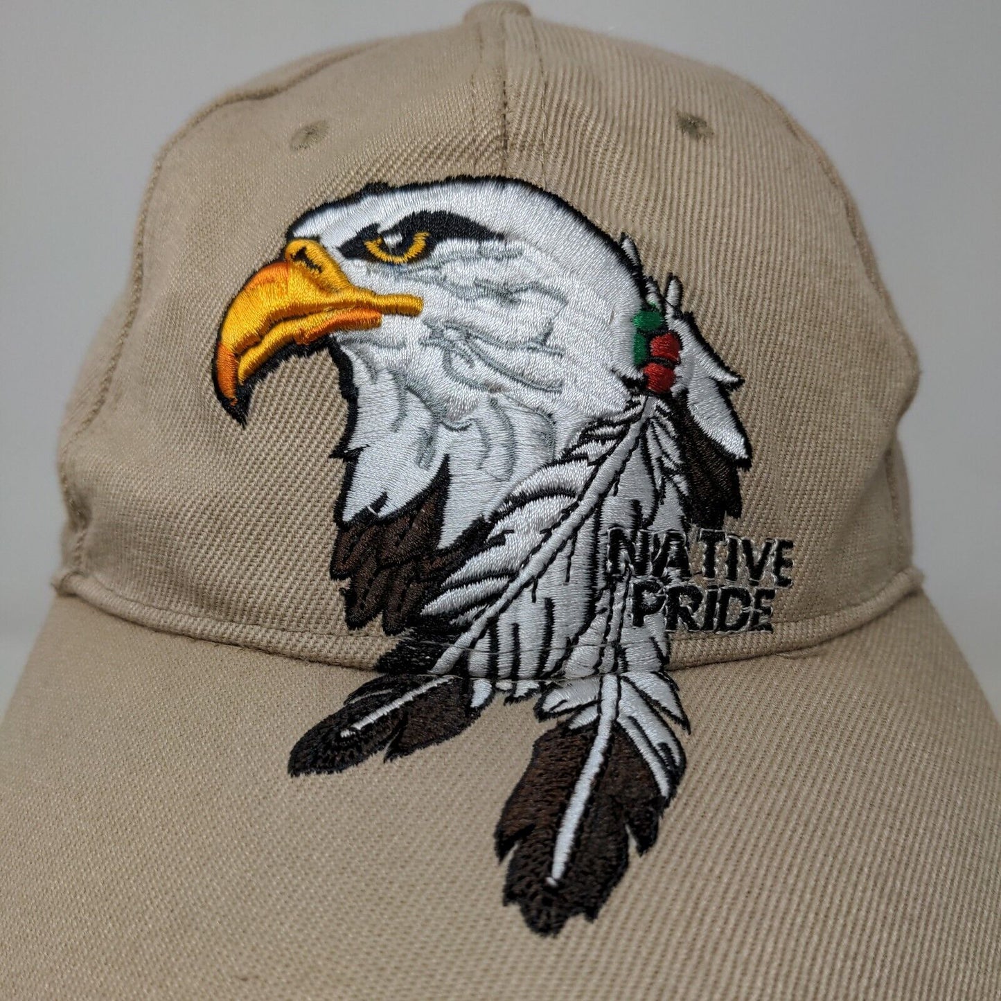 Unbranded Men's Strapback Hat Tan OSFA Embroidered Eagle Native American Logo