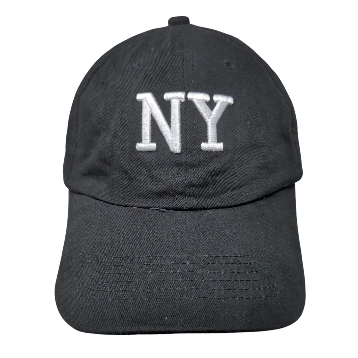 NY Slideback Hat Black One Size Embroidered Adjustable Solid 6 Panel