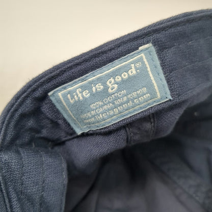 Life is Good Baseball Cap Blue One Size Fish Skeleton Embroidered Strapback Hat