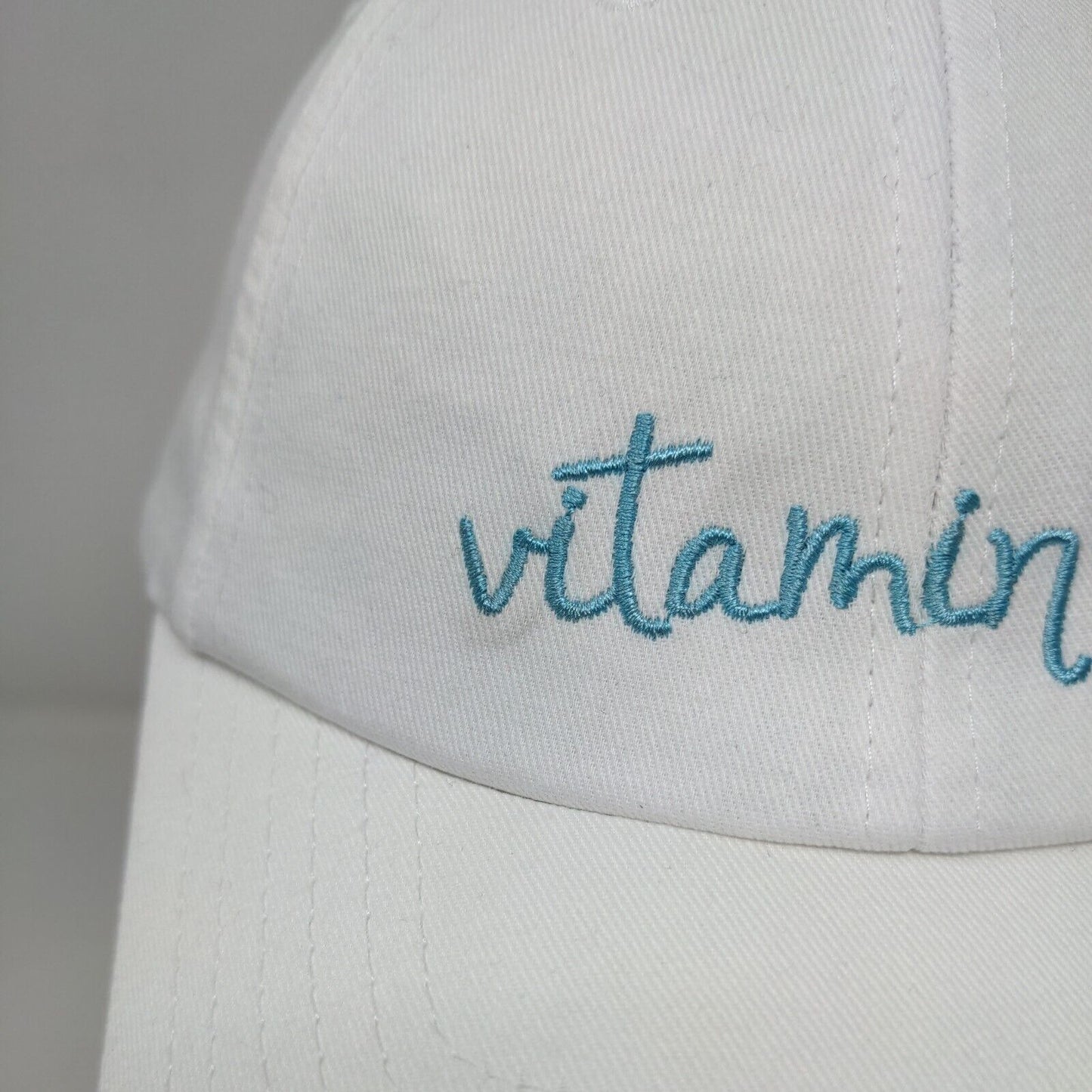 Vitamin Sea Strapback Hat White OSFM Adjustable Embroidered 6 Panel Cotton