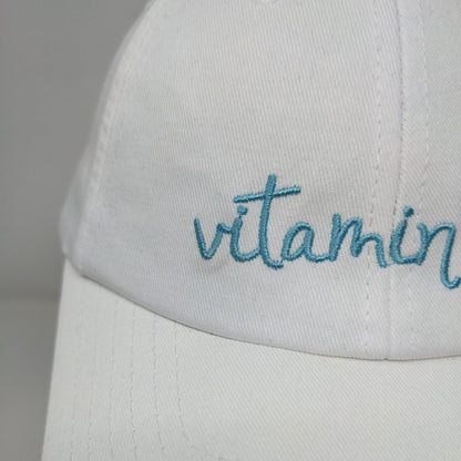 Vitamin Sea Strapback Hat White OSFM Adjustable Embroidered 6 Panel Cotton